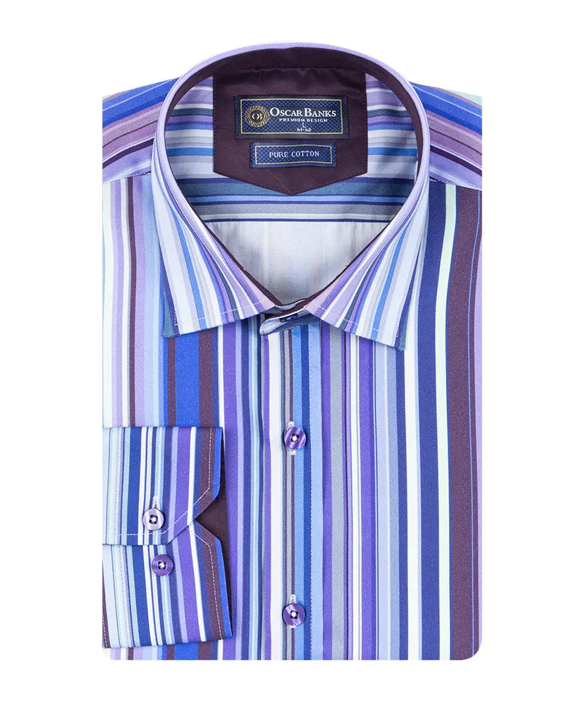 Dark Blue Stripe Print Shirt with Matching Handkerchief
