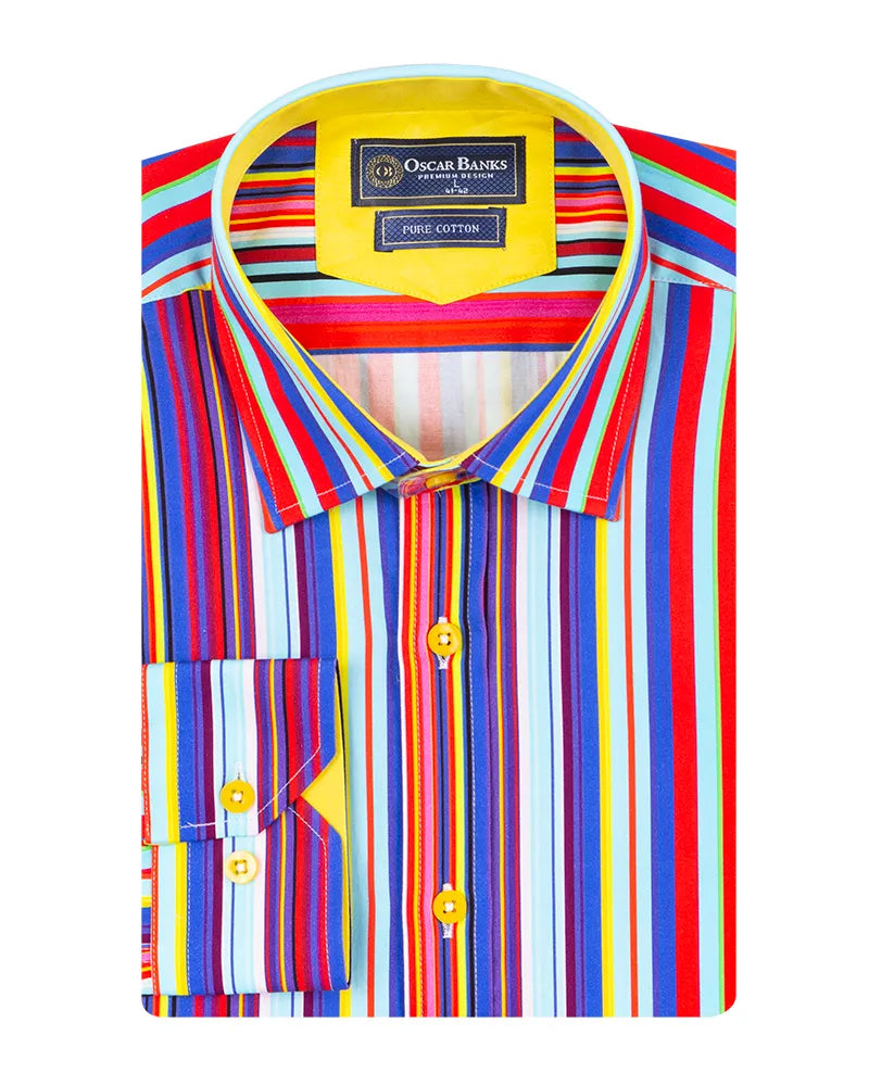 Colorful Stripe Print Shirt with Matching Handkerchief