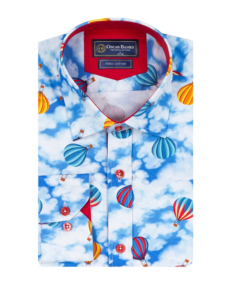 Blue Ballon Print Shirt with Matching Handkerchief