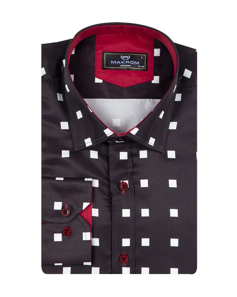 Black Square Print Long Sleeve Shirt
