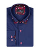 Navy Plain Contrast Dot Double Collar Long Sleeve Shirt