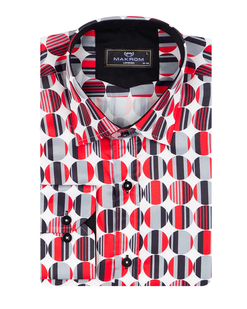 Red Stylish Circle Print Shirt