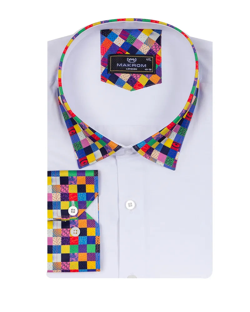 White Plain Shirt with Multicoloured Trim