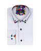 White Plain Double Collar Shirt with Multicoloured Trim