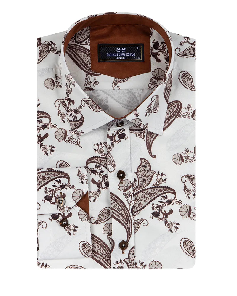 Brown Paisley Print Long Sleeve Shirt