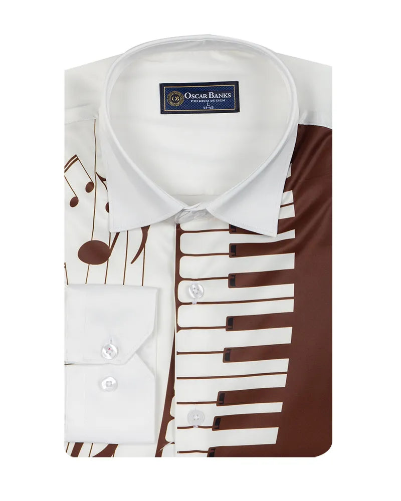 Brown Musical Print Satin Men`s Shirt