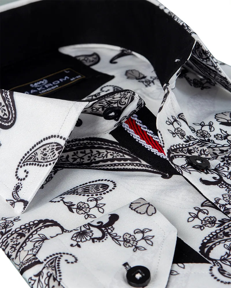 White Paisley Print Long Sleeve Shirt