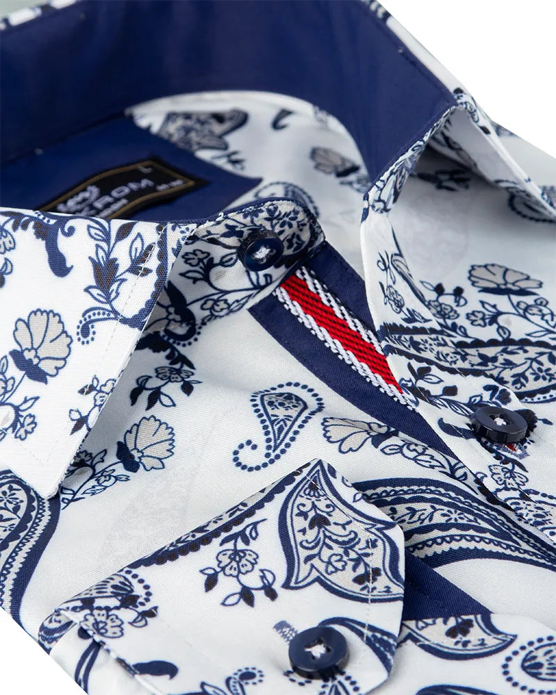 Dark Blue Paisley Print Long Sleeve Shirt