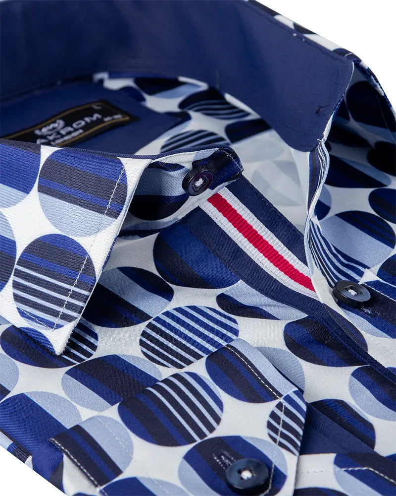 Blue Stylish Circle Print Shirt