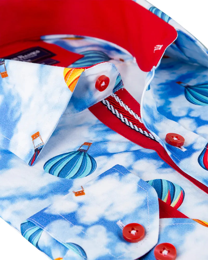 Blue Ballon Print Shirt with Matching Handkerchief