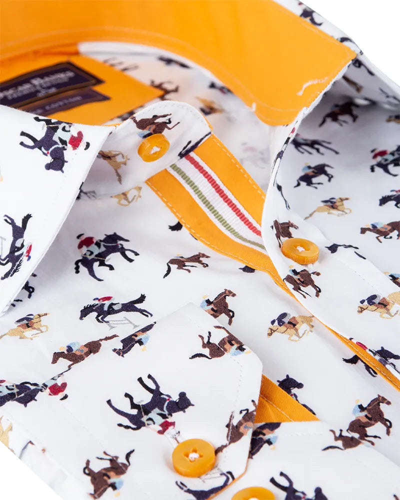White Horse Print Shirt with Matching Handkerchief