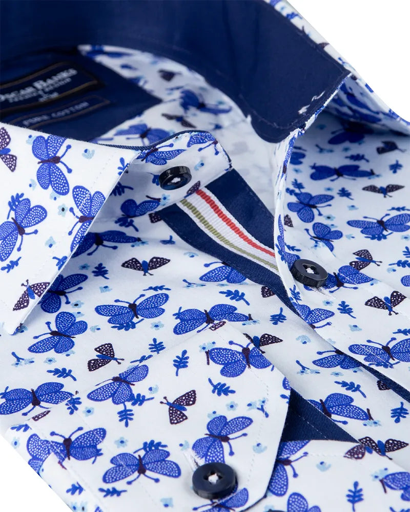 Blue Butterfly Print Shirt with Matching Handkerchief