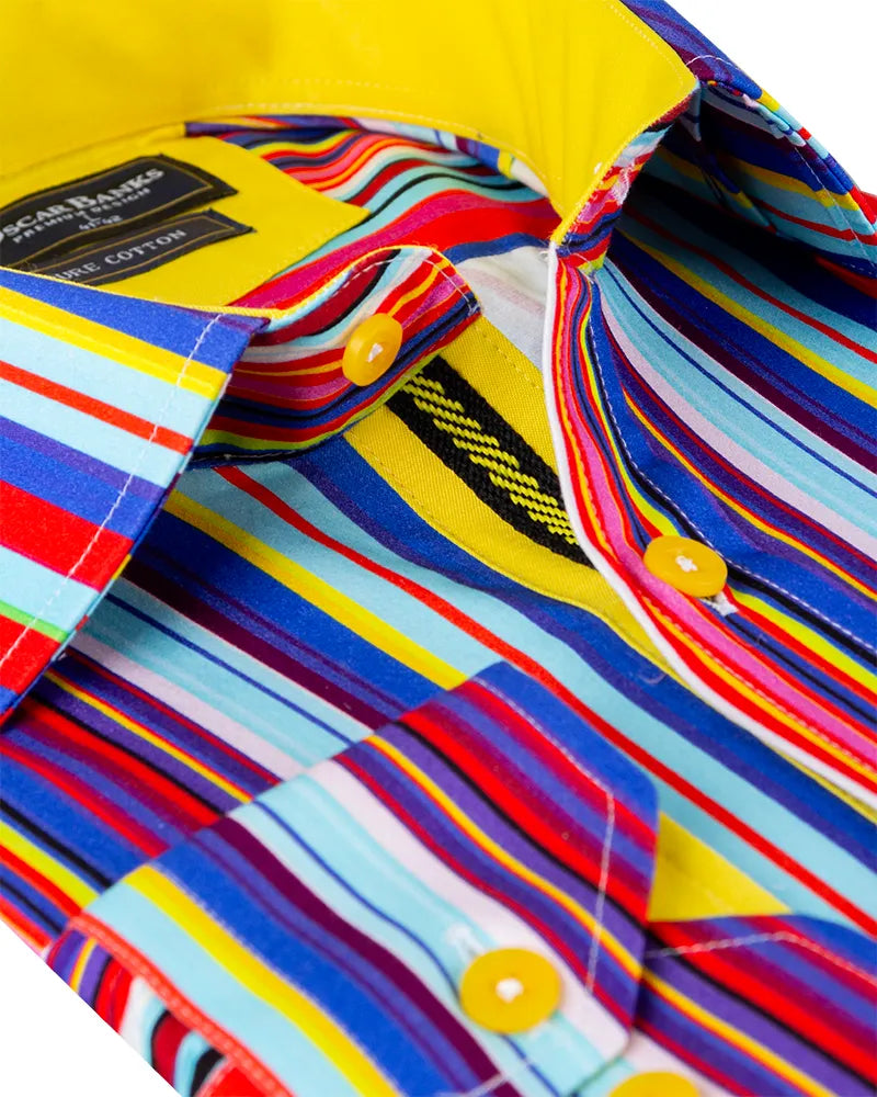 Colorful Stripe Print Shirt with Matching Handkerchief