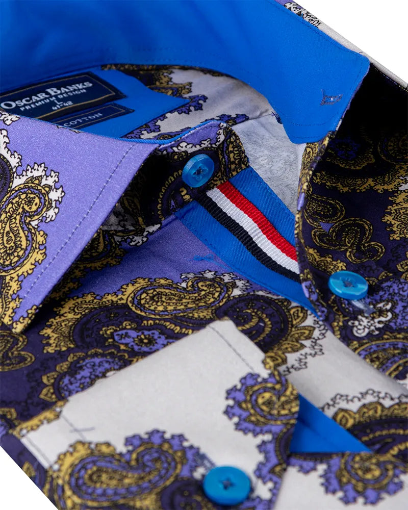 Purple Paisley Print Shirt with Matching Handkerchief