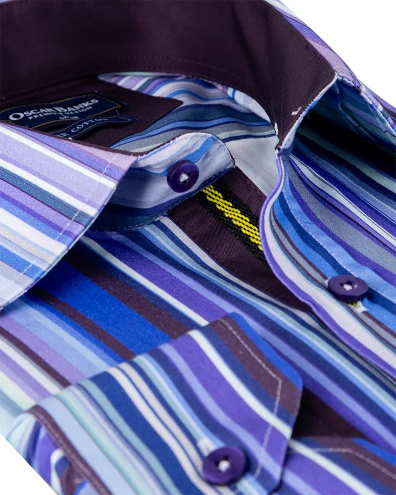 Dark Blue Stripe Print Shirt with Matching Handkerchief