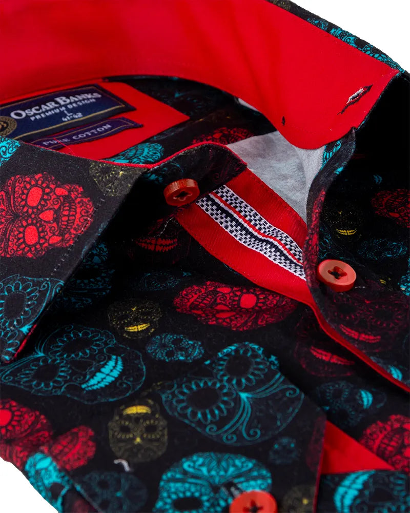 Black Skull Print Shirt with Matching Handkerchief