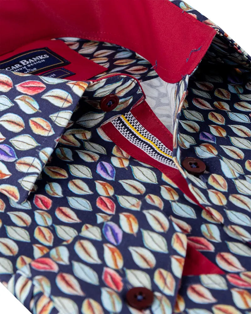 Multicolor Leaf Print Shirt with Matching Handkerchief
