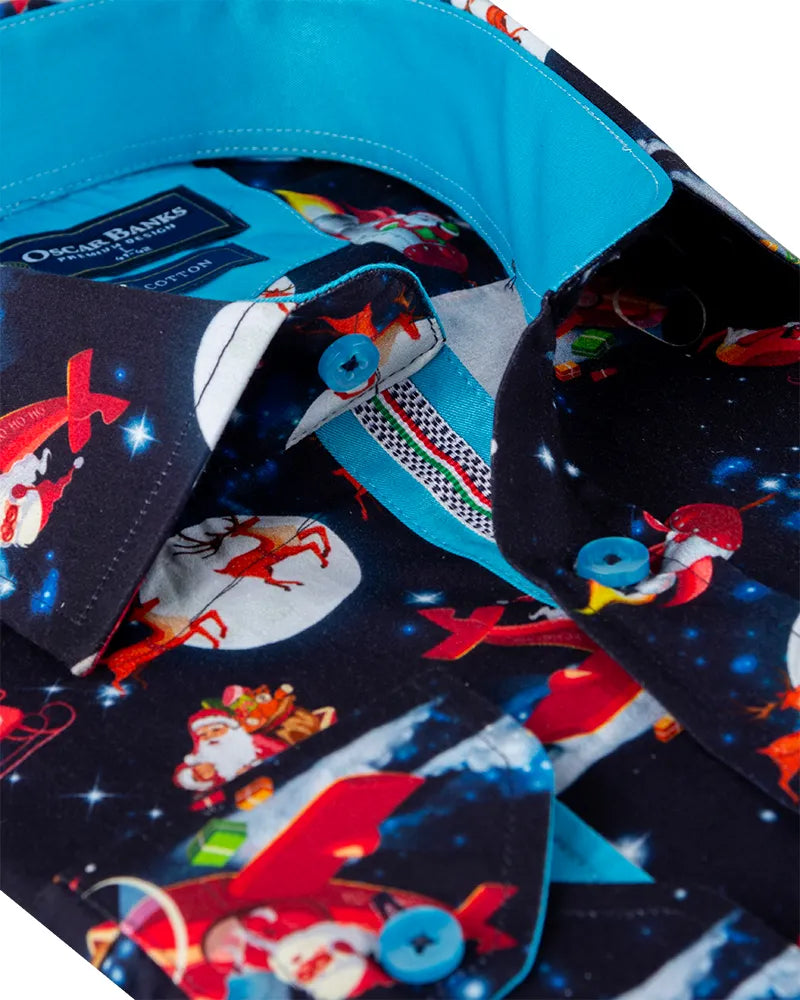 Festive Santa Space Adventure Print Shirt with Matching Handkerchief
