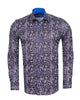 Dark Blue Fashion Paisley Print Long Sleeve Shirt