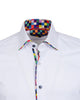 White Fashion Shirt with Multicolour Collar Tip Design