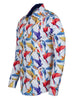 White Parrot Print Shirt with Matching Handkerchief