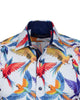 White Parrot Print Shirt with Matching Handkerchief