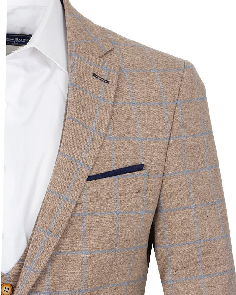 Beige 3 Piece Check Suit