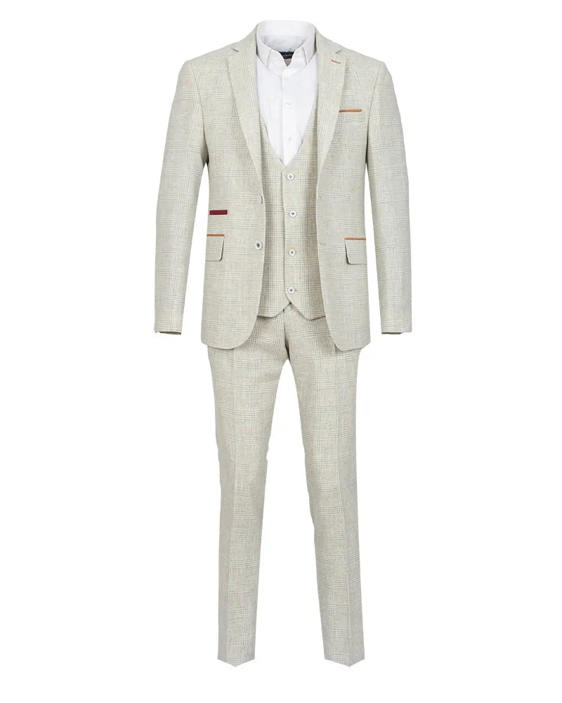 Cream 3 Piece Check Suit