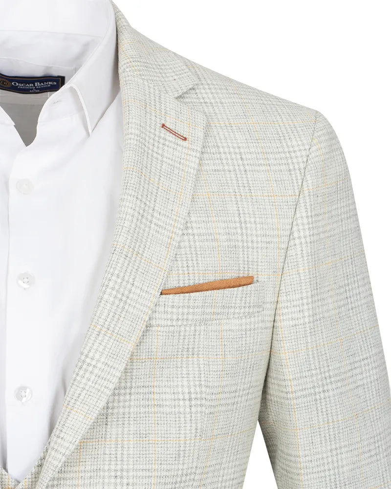 Cream 3 Piece Check Suit