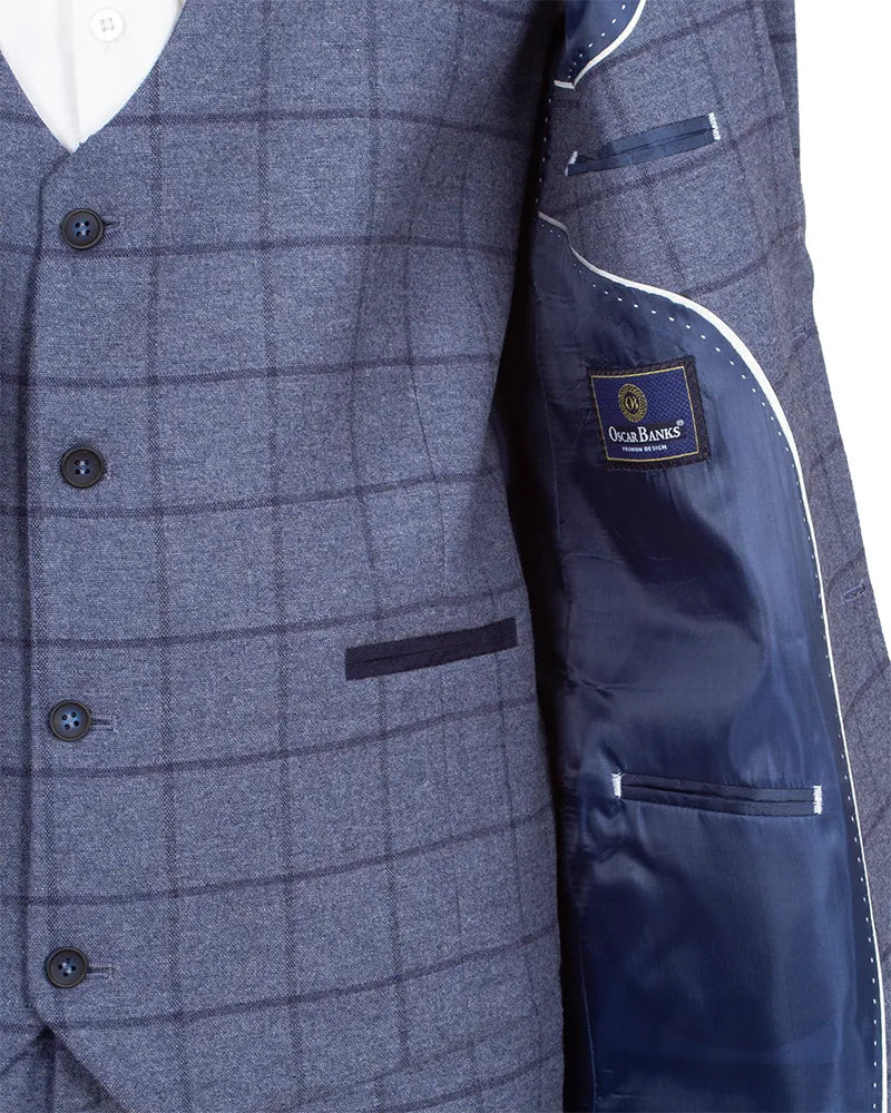 Blue 3 Piece Check Suit