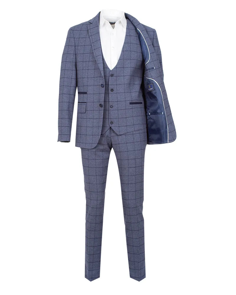 Blue 3 Piece Check Suit