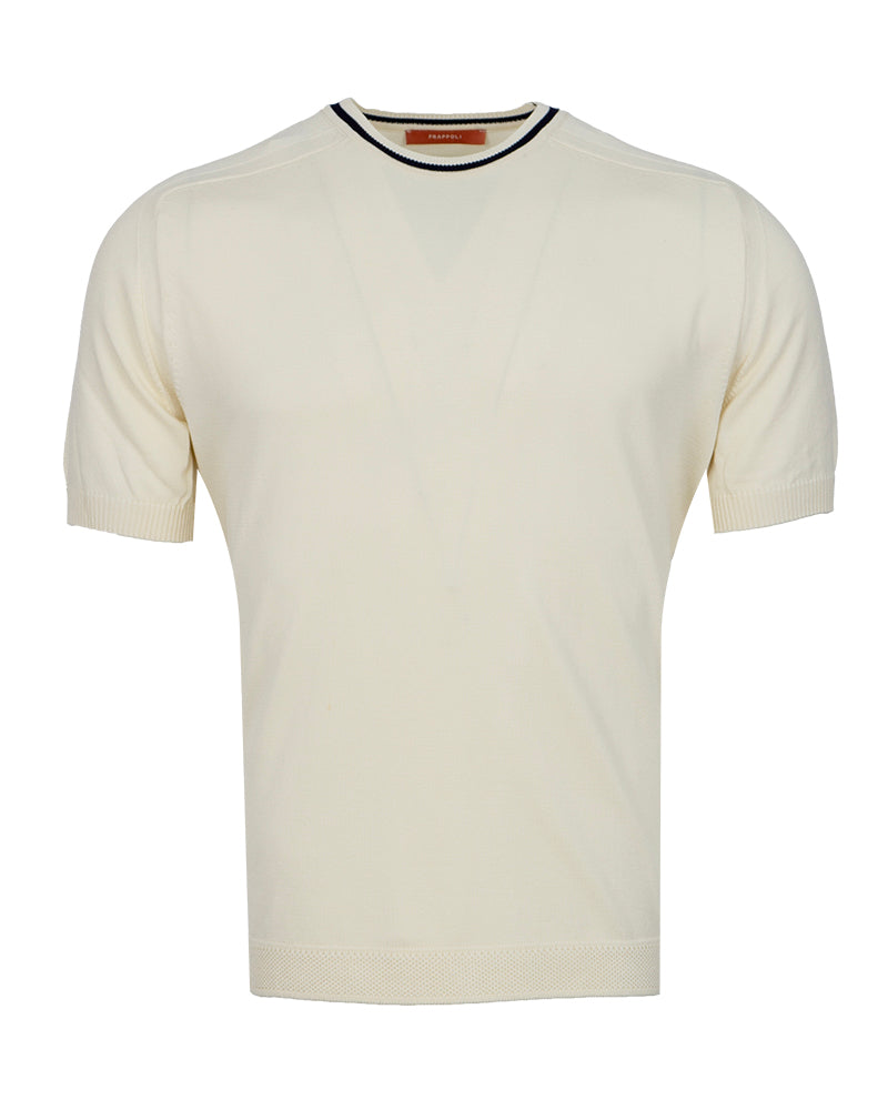 Cream Short-Sleeve Open-Collar Knit Polo
