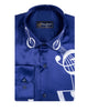 Navy Musical Print Long Sleeve Satin Men's Shirt