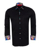 Black Fashion Shirt with Colourful Collar Tip Design