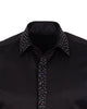 Men's Black Long Sleeved Shirt with Multi-Coloured Rhinestone Details