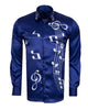 Navy Musical Print Long Sleeve Satin Men's Shirt