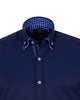 Navy Dress Shirt with Checked Inner Collar and Cuff Detail