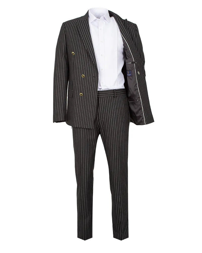 Grey 2 Piece Stripe Double Breasted Men's Suit
