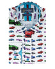 White Car Print Men's Shirt with Matching Handkerchief