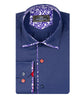 Dark Blue Fashion Shirt with Floral Collar Tip Design