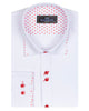 White Plain Panel Shirt with Red Dot Print Collar & Cuffs
