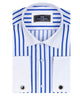 Dark Blue Stripe Contrast Collar Double Cuff Shirt