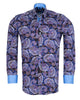 Dark Blue Paisley Print Shirt with Matching Handkerchief
