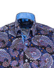 Dark Blue Paisley Print Shirt with Matching Handkerchief