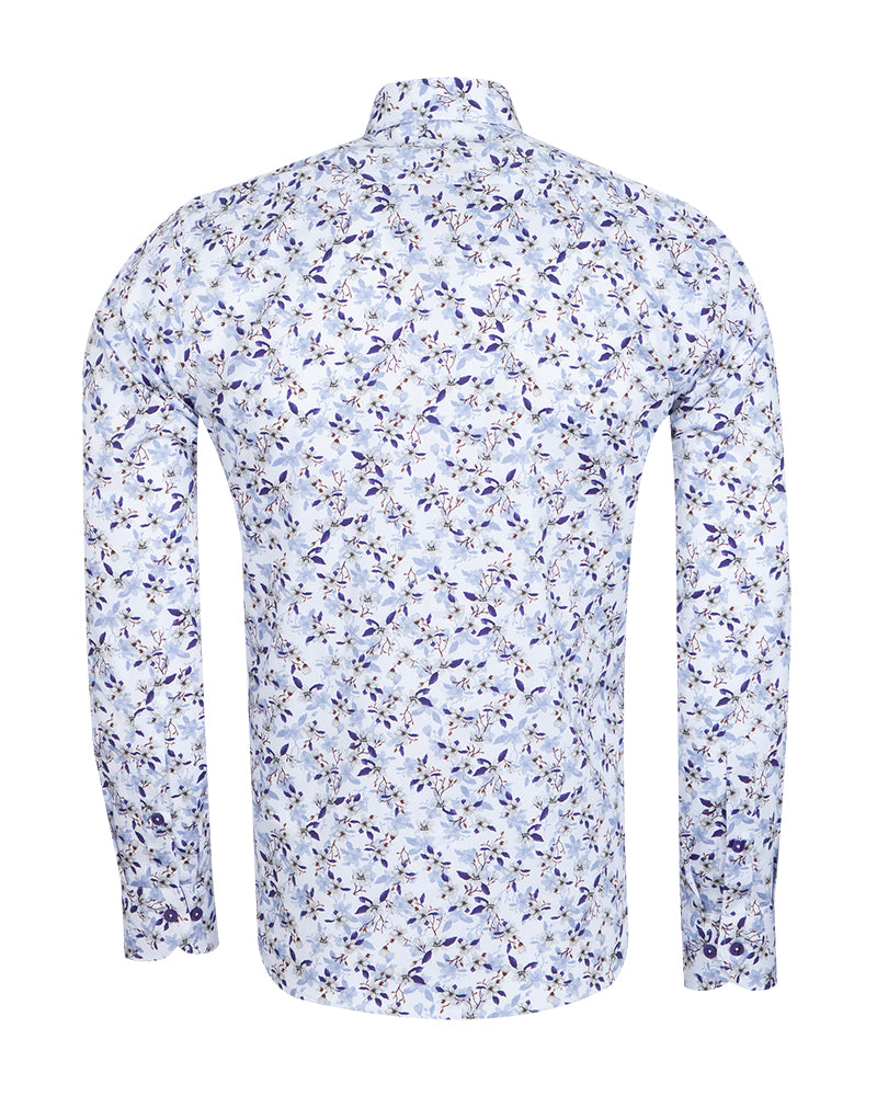White Spring Flower Print Shirt with Matching Handkerchief