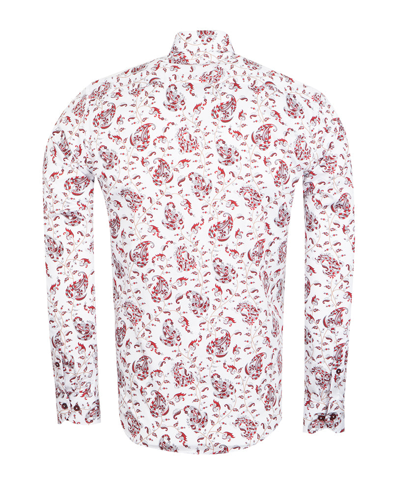 White Paisley Print Shirt with Matching Handkerchief