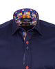 Dark Blue Plain Colourful Buttons Short Sleeve Shirt