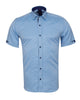 Blue Dot Print Satin Cotton Short Sleeve Shirt