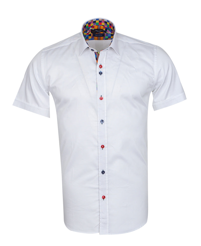 White Plain Colorful Buttons Short Sleeve Shirt