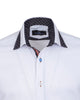 White Plain Panel Shirt with Dot Print Collar & Cuffs